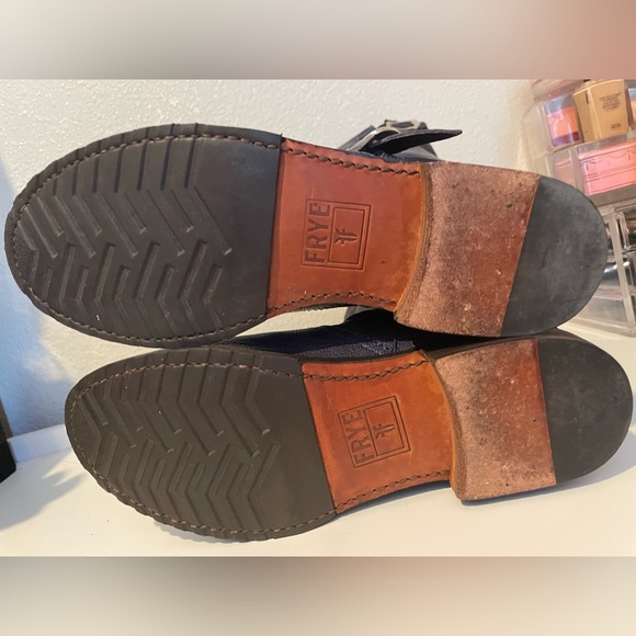 Vintage Frye Veronica Slouch Blue Leather Mid-Calf Harness Boots Size 7.5B - Picture 10 of 11